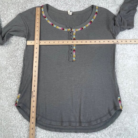 Free People Thermal Rainbow Stitched Henley Top Grey - Picture 11 of 13